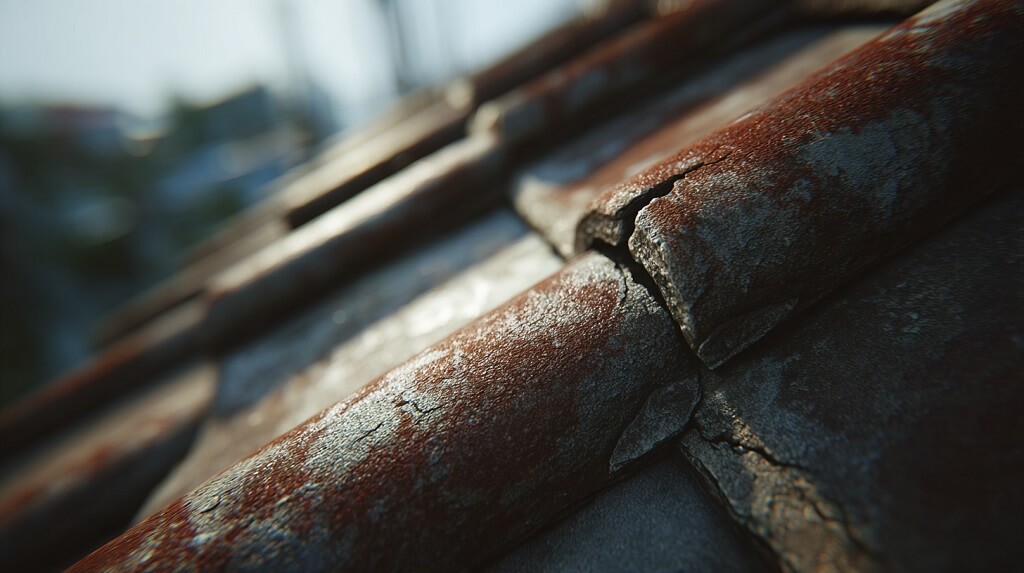 Oštećen crep na krovu sa znakovima korozije